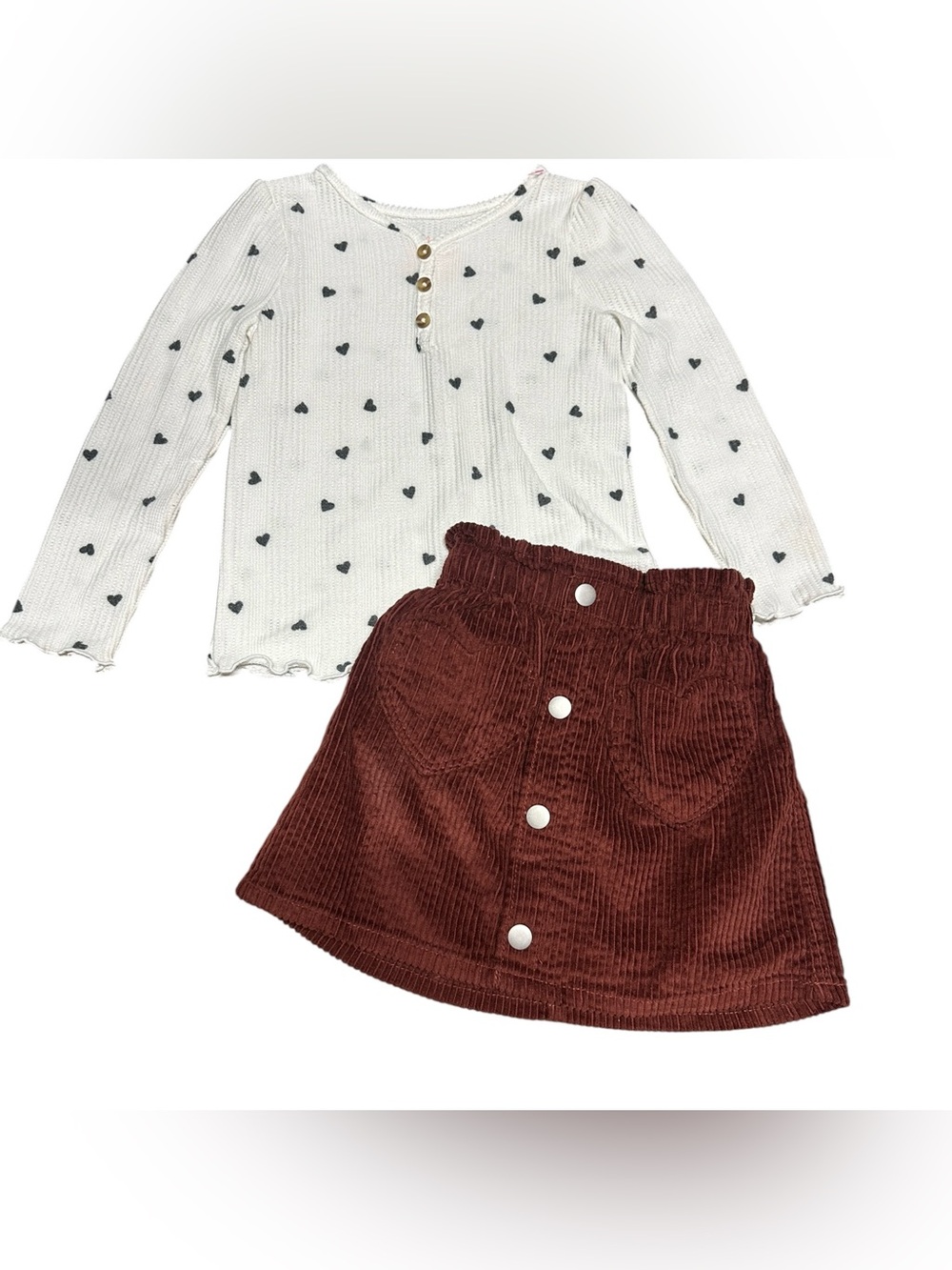 Cat & Jack 3T Girls Heart Top Corduroy Skirt Outfit Set
